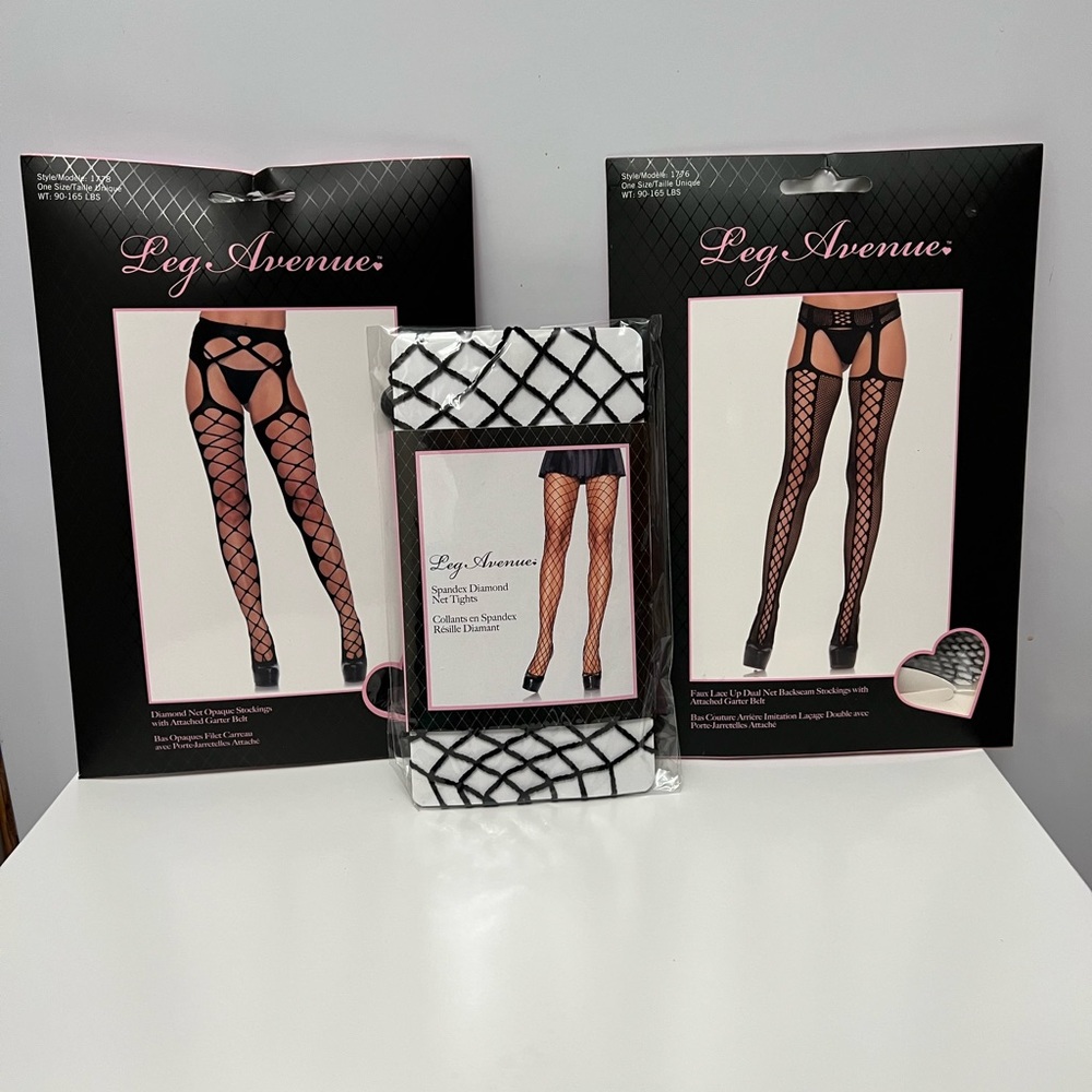 Brand new in package, lot of 3, Leg Avenue stockings, fishnets